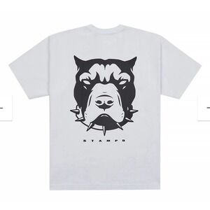 Stampd Men's Cotton White Graphic Logo Crewneck T-Shirt Size Small Dog Spike